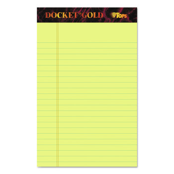 NOTEBOOKS AND PADS | TOPS 63900 (50) Canary-Yellow 5 in. x 8 in. Sheets Narrow Rule Docket Gold Ruled Perforated Pads (12/Pack)