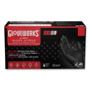 Ammex GWBN49100 6 mil Heavy-Duty Industrial Powder-Free Nitrile Gloves - 2X-Large, Black (1000/Carton)