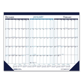 House of Doolittle 136 22 in. x 17 in. 14-Month Dec 2025 to Jan 2027 Three Month Desk Pad - White/Blue/Teal Sheets/Blue Binding/Corners