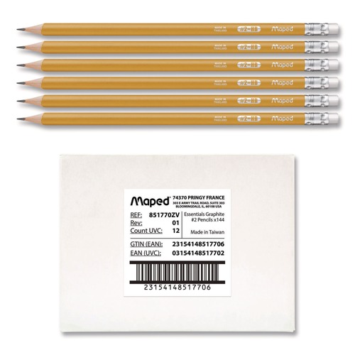 Pencils | Maped Helix 851770ZT Essentials Triangular Pre-Sharpened HB No. 2 Pencils - Black Lead/Yellow Barrel (144/Box) image number 0
