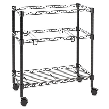 Alera ALEFW601426BL 26 in. x 14 in. x 29.5 in. 1 Shelf 3 Bins Metal Two-Tier File Cart for Front-to-Back and Side-to-Side Filing - Black