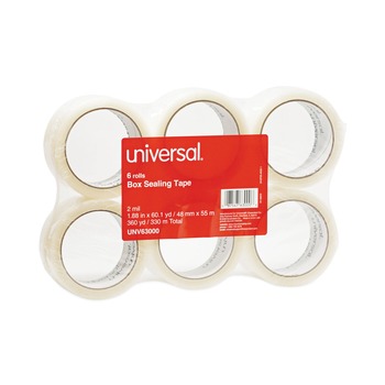TAPES AND ADHESIVES | Universal UNV63000 3 in. Core 1.88 in. x 60 yds. General-Purpose Box Sealing Tape - Clear (6/Pack)