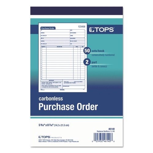 Retail Store Supplies | TOPS 46140 50 Forms Total 12 Lines Two-Part Carbonless 5.56 in. x 8.44 in. Purchase Order Book image number 0