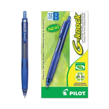 Pilot 31507 G-Knock BeGreen Fine 0.7 mm Gel Pen - Blue Ink/Translucent Blue/Blue Barrel (1-Dozen)