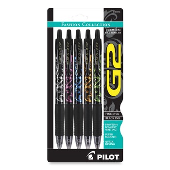 Pilot 31373 0.7 mm Fine G2 Fashion Premium Retractable Gel Pen - Black Ink, Assorted Barrel Colors (5/Set)