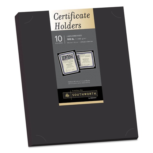 Frames | Southworth PF18-02 12 in. x 9.5 in. 105 lbs. Linen Stock Certificate Holder - Black (10/Pack) image number 0