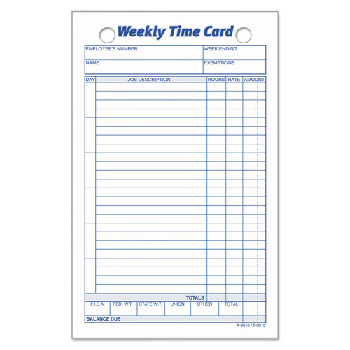 Recordkeeping & Forms | TOPS 3016 4.25 x 6.75 One Side Weekly Employee Time Cards (100/Pack) image number 0