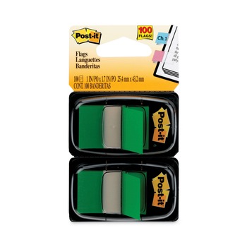 Post-it Flags 680-GN2 Standard Page Flags in Dispenser - Green (100/Pack)