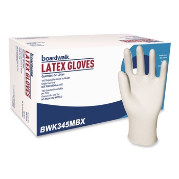Boardwalk BWK345MBX 4.4 mil 12 in. Long Powder-Free General-Purpose Latex Gloves - Medium, Natural (100/Box)