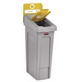 Trash & Waste Bins | Rubbermaid Commercial 2185052 Slim Jim Recycling Station Kit 1-Stream Bottles and Cans 23 gal Plastic Yellow/Gray image number 2