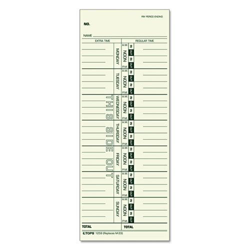 Recordkeeping & Forms | TOPS 12593 3.5 x 9 One Side Time Clock Cards Replacement for 10-800292/M-33 (100/Pack) image number 0