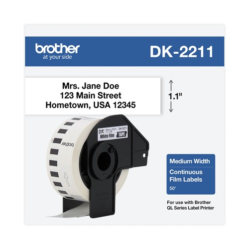 Labels | Brother DK2211 1.1 in. x 50 ft. Continuous Film Label Tape - White (1-Roll) image number 0