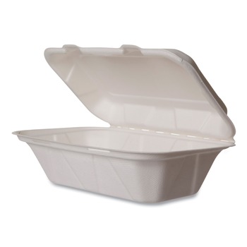 Vegware WH-HOAGIE 5 in. x 9 in. x 2 in. Nourish Molded Fiber Takeout Containers - White (250/Carton)