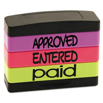 Trodat 8802 1.81 in. x 0.63 in. Approved Entered Paid Interlocking Stack Stamp - Assorted Fluorescent Ink