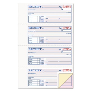 Adams TC1182 7.19 x 2.75 Three-Part Carbonless Receipt Book, 100 Forms Total