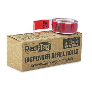 DESK ACCESSORIES AND OFFICE ORGANIZERS | Redi-Tag B91012 Sign Here Arrow Message Page Flag Refills - Red (6/Box)