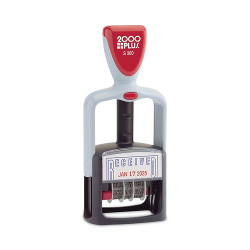 Just Launched | COSCO 2000PLUS 011034 Model S 360 1.75 in. x 1 in. 2-Color "Received" Self-Inking Message Dater - Blue/Red image number 0