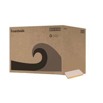 Boardwalk 63BWK LD 0.7 in. Thick 3.6 in. x 6.1 in. Individually Wrapped Light Duty Scrubbing Sponge - Yellow/White (20/Carton)