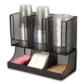 Breakroom Supplies | Mind Reader UPMESH-BLK 5 in. x 13 in. x 11.5 in. 2-Tier 6-Compartment Network Collection Coffee Cup and Condiment Countertop Organizer - Black image number 1