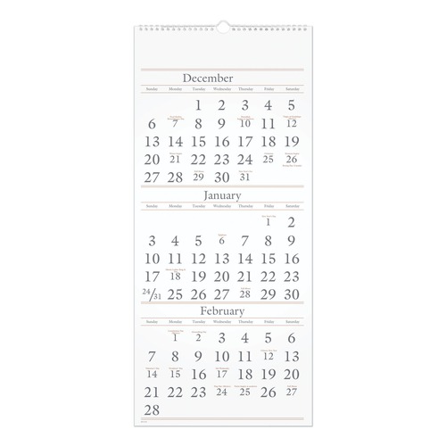 Bulletin Boards | AT-A-GLANCE SW115-28 14-Month: Dec 2025 to Feb 2027 Three-Month Reference 12 in. x 27 in. Wall Calendar - White Sheets image number 0