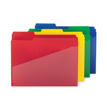 Smead 10541 0.75 in. Expansion Letter Size Poly Colored File Folders with Slash Pocket - Assorted Colors (12/Pack)