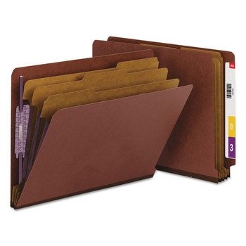 Smead 26865 8 SafeSHIELD Fasteners 3 in. Expansion 3 Dividers Letter Size End Tab Pressboard Classification Folders - Red (10/Box)