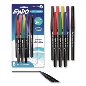 PERMANENT MARKERS | EXPO 2134345A Vis-a-Vis Wet Erase Marker Fine Bullet Tip Assorted Colors 8/Pack