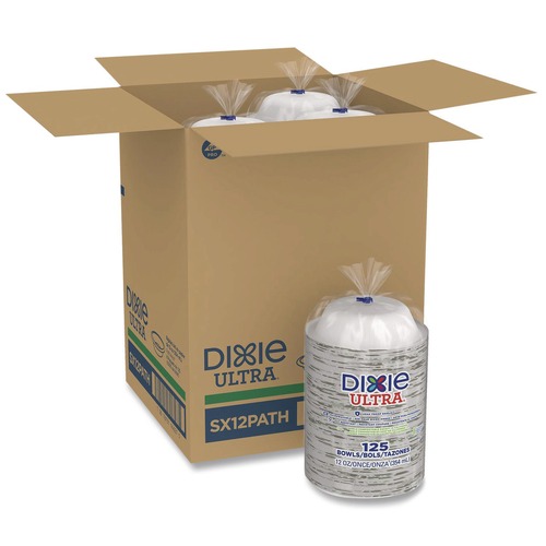 Just Launched | Dixie SX12PATH Pathways 12 oz. Heavyweight Paper Bowls - Green/Burgundy (1000/Carton) image number 0