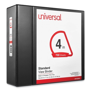 Universal UNV20995 11 in. x 8.5 in. 3 Slant D-Ring View Binder with 4 in. Capacity - Black