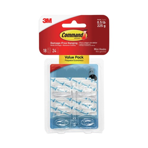 Wall Racks & Hooks | Command 17006CLR-18ES 0.5 lbs. Capacity Plastic Mini Hooks and Strips - Clear (18/Pack) image number 0