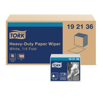 Tork 192136 1/4 Fold 1-Ply 12.5 in. x 13 in. Heavy-Duty Paper Wiper - White (16/Carton)