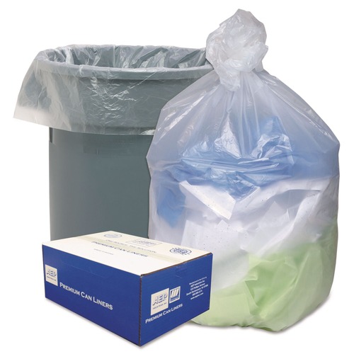 Trash Bags | Ultra Plus 1507252 60 Gallon 14 microns 38 in. x 60 in. Can Liners - Natural (200/Carton) image number 0