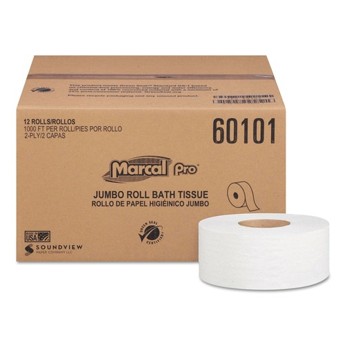 Toilet Paper | Marcal PRO 60101 2 Ply 3.3 in. x 1000 ft. Septic Safe 100% Recycled Bathroom Tissues - White (12/Carton) image number 0