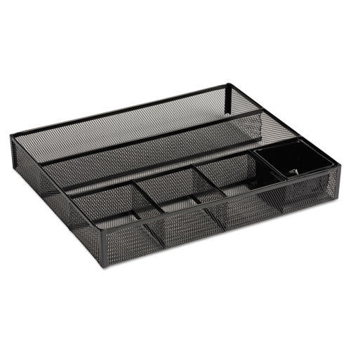 Desktop Organizers | Rolodex 22131 15.25 x 11.88 x 2.5 Metal Mesh 6-Compartment Deep Desk Drawer Organizer - Black image number 0