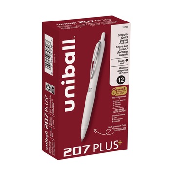 uni-ball 70706 Medium 0.7 mm 207 Plusplus Retractable Gel Pen - Black Ink, White Barrel (1-Dozen)