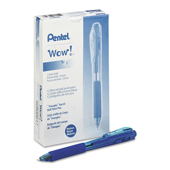  | Pentel BK440-C Medium 1 mm Retractable WOW! Ballpoint Pen - Blue Ink, Translucent Blue/Blue Barrel (1-Dozen)