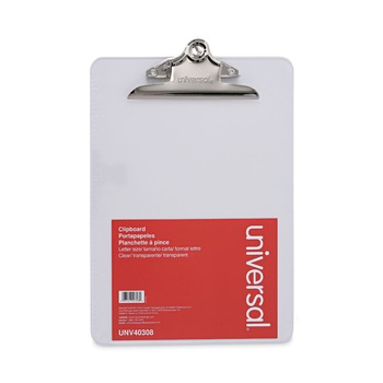 BINDERS AND BINDING SUPPLIES | Universal UNV40308 9 in. x 12.5 in. Plastic Clipboard with 1 in. High Capacity Clip - Clear