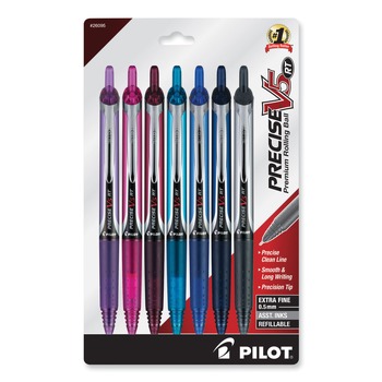 Pilot 26095 0.5 mm Extra-Fine Precise V5RT Retractable Roller Ball Pen - Assorted Ink and Barrel Colors (7/Pack)