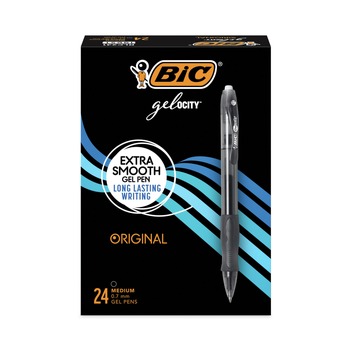 BIC RLC241-BK Gel-ocity Medium 0.7 millimeter Retractable Gel Pen Value Pack - Black Ink/Clear/Black Barrel (24/Pack)