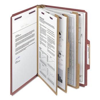 Smead 19092 Eight SafeSHIELD Fasteners 2/5-Cut Tabs 3 Dividers Legal Size Pressboard Classification Folders - Red (10/Box)
