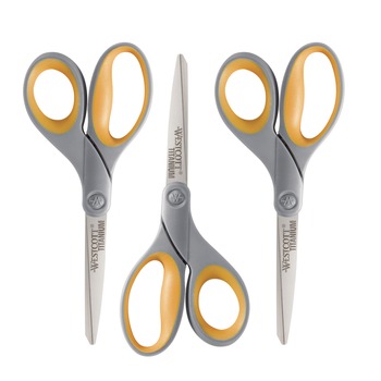 OFFICE STAPLERS AND PUNCHES | Westcott 17532 8 in. Titanium Bonded Straight Scissors - Gray/Yellow (3/Pack)