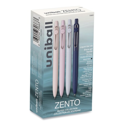 Back to School Sale | uni-ball 70663 Medium 0.7 mm Zento Retractable Gel Pen - Black Ink, Assorted Barrel (1-Dozen) image number 0