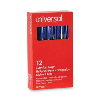 PRODUCTS | Universal UNV15531 1 mm Comfort Grip Retractable Ballpoint Pens - Medium, Blue (1 Dozen)