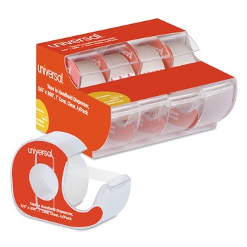 TAPE DISPENSERS | Universal UNV83504 0.75 in. x 25 ft. 1 in. Core Invisible Tape with Handheld Dispenser - Clear (4/Pack)