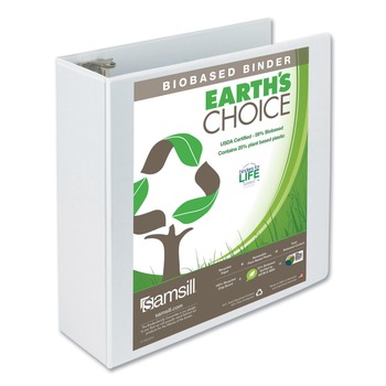 Samsill 18997 11 in. x 8.5 in. 3 Rings 4 in. Capacity Earth's Choice Plant-Based Round Ring View Binder - White
