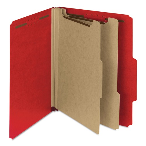 File Folders | Smead 14061 2 in. Expansion Recycled Pressboard 6-Fastener Classification Folders - Letter Size/Bright Red (10/Box) image number 0