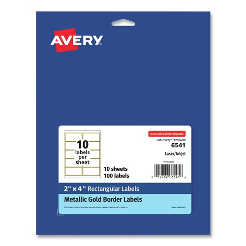 Labels | Avery 6541 Easy Peel 2 in. x 4 in. Inkjet/Laser Printers Mailing Labels with Metallic Border - White (100/Pack) image number 0