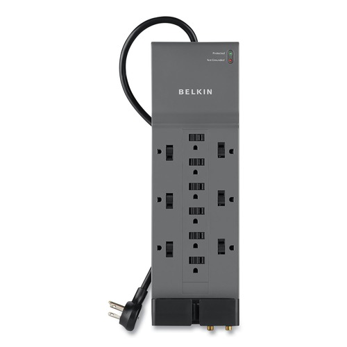 Back to School Sale | Belkin BE112230-08 Professional Series 3780 J 12 AC Outlets 8 ft. Cord SurgeMaster Surge Protector - Dark Gray image number 0