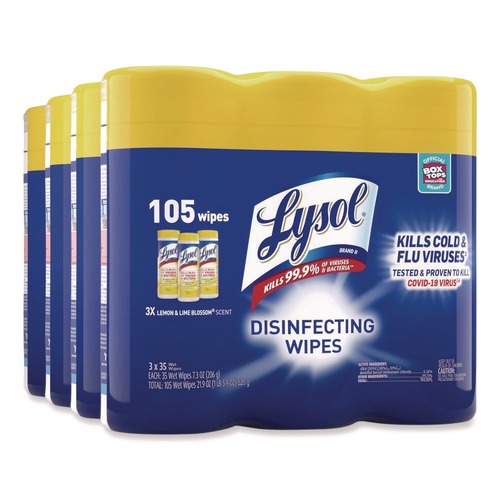 Hand Wipes | LYSOL Brand 19200-82159 7 in. x 7.25 in. 1-Ply Disinfecting Wipes - Lemon and Lime Blossom White (4/Carton) image number 0