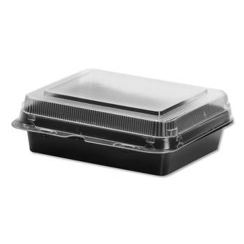 FOOD TRAYS CONTAINERS LIDS | SOLO 851611-PS94 Creative Carryouts Hinged Plastic Hot Deli Boxes - Medium, Black/Clear (200/Carton)